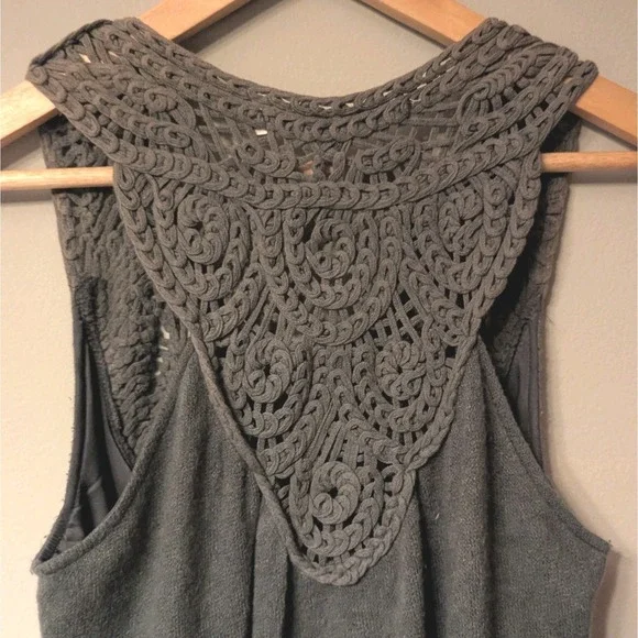 S/M Boho Crochet Neck Lined Stretch Knit Women's Artsy Lagenlook A-Line Dress - Picture 4 of 5